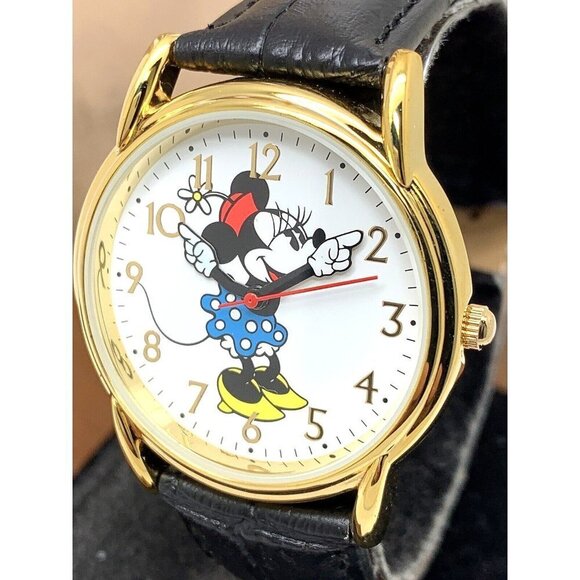Disney Women\'s Watch Minnie Mouse WDS000410 Quartz Gold 35mm Black Leather Strap main image 13
